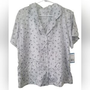 Purple & Gray Pajama Set w/Ruffled Tie Front, Peter Pan Collar By Flora